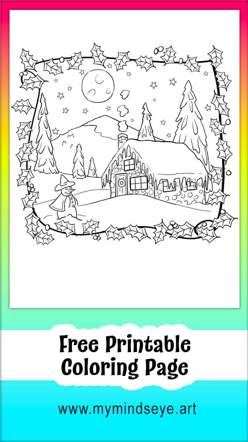 Cabin in the Snow Coloring Page