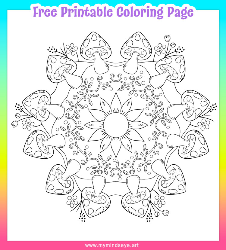 Mushroom Mandala Coloring Page (C0044)