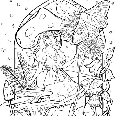 Mushroom Fairy Coloring Page (C0049) - My Mind's Eye Art