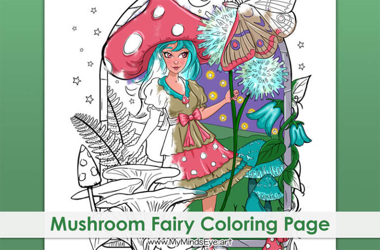 Mushroom Fairy Coloring Page: Magical Cottagecore Fun