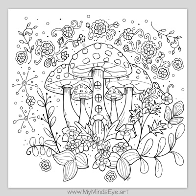 Fairy Mushrooms Coloring Page (C0067)