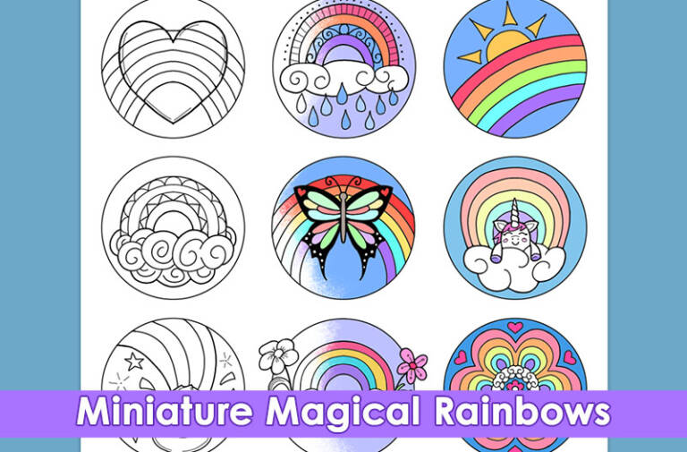 Miniature Magical Rainbows: A Printable Rainbow Coloring Page