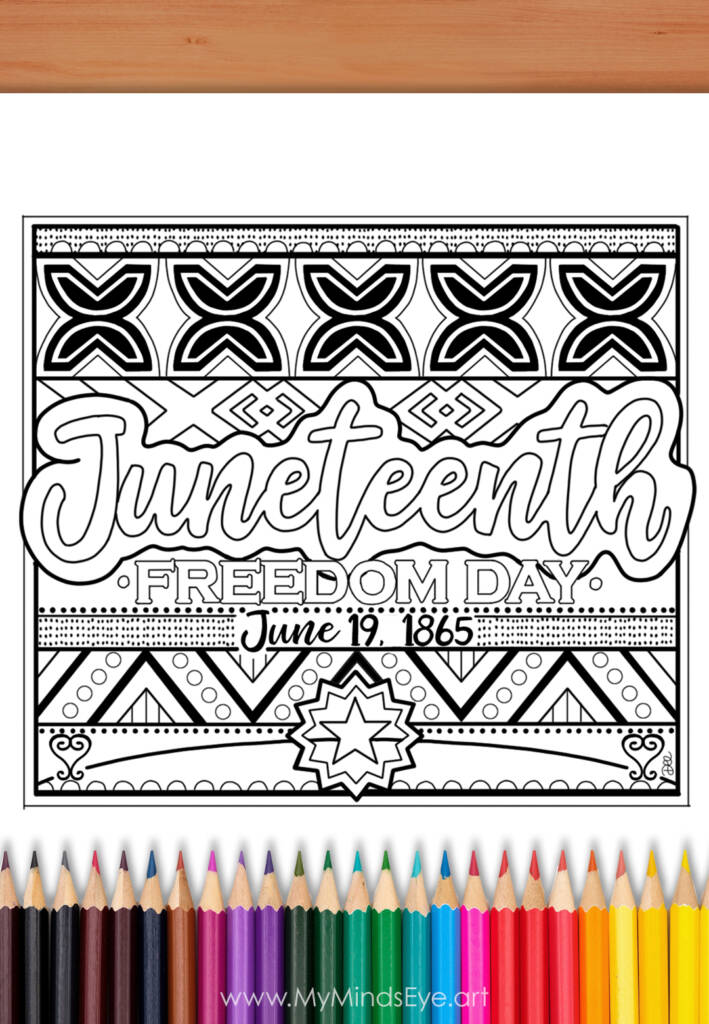 Image of a Juneteenth coloring page. The coloring sheet has not been colored in.