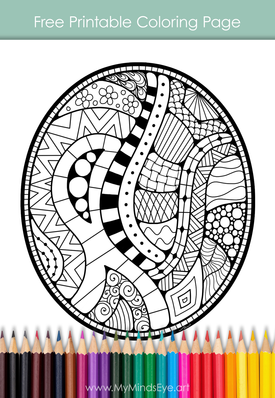 Image of a free printable zen doodle abstract art coloring page.