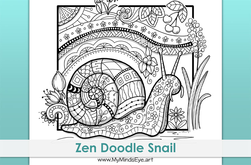 And image of a Snail with zen doodle designs all over it.