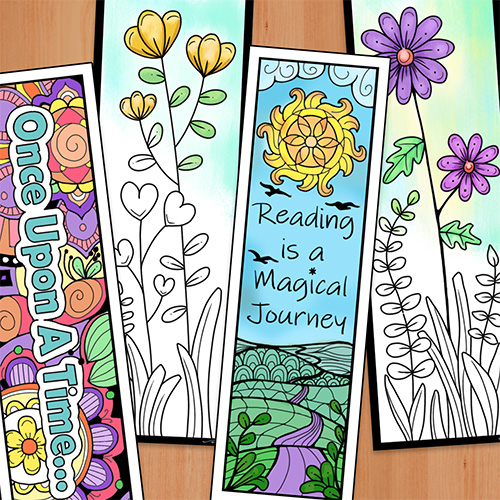 An image of a group of colorable bookmarks.