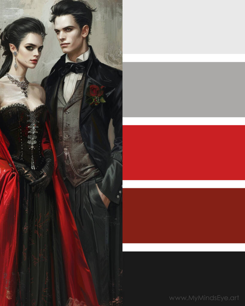 Image of a dramatic color palette with gray, red, and black.