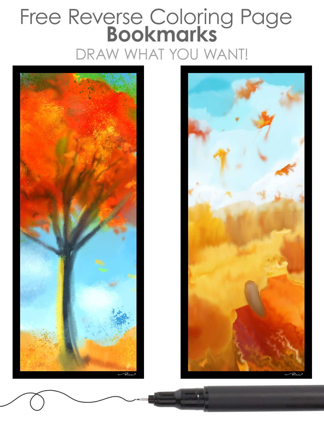 Image of Autumn Imagination Reverse coloring page bookmarks