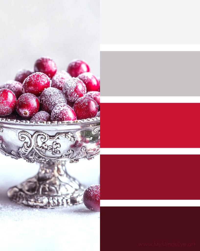 Image of sugared cranberry color theme with dark reds and silver gray.