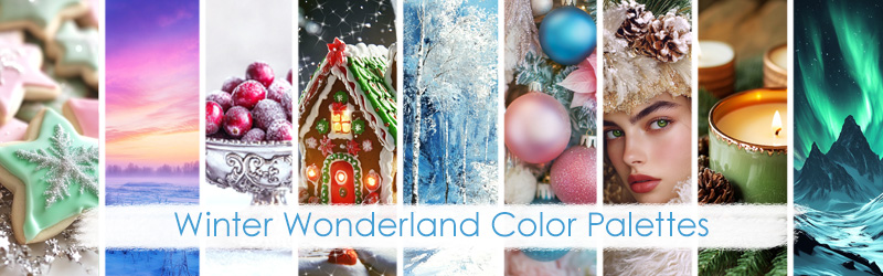 A collection of pictures used for winter wonderland color palettes.