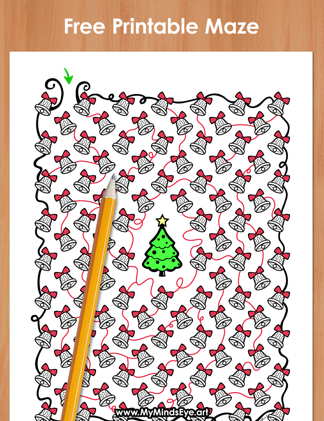 Image of a Christmas tree and bells maze.