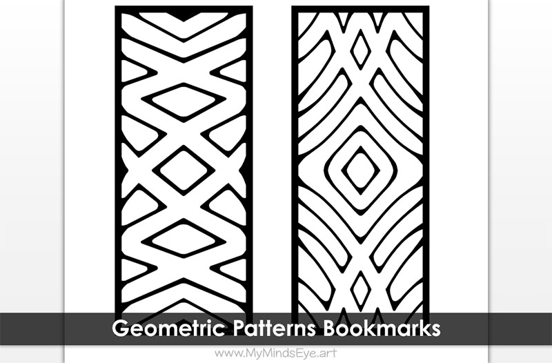 Image of 2 bookmarks with lined geometric patterns