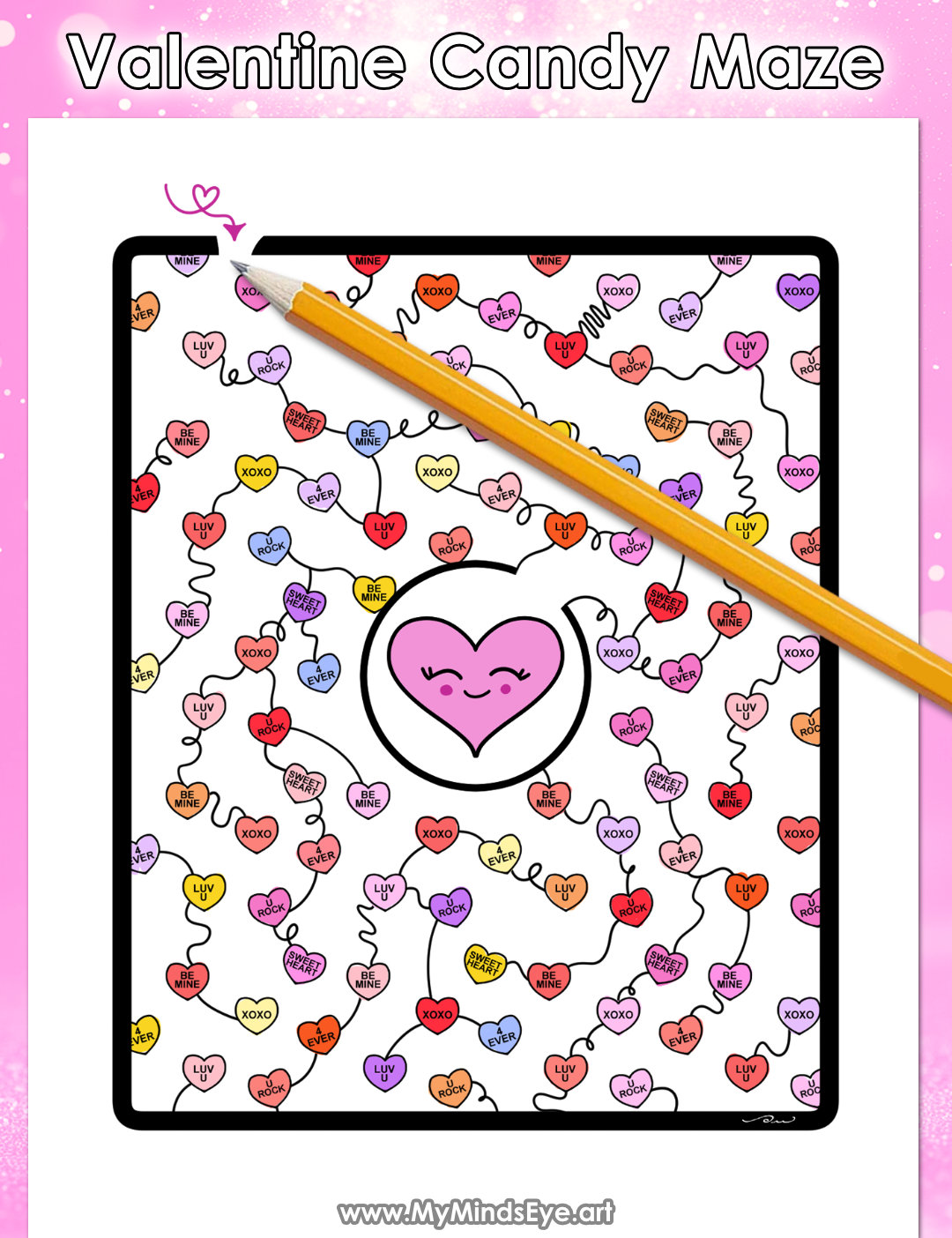 Image of a Valentine's Day maze with candy hearts.