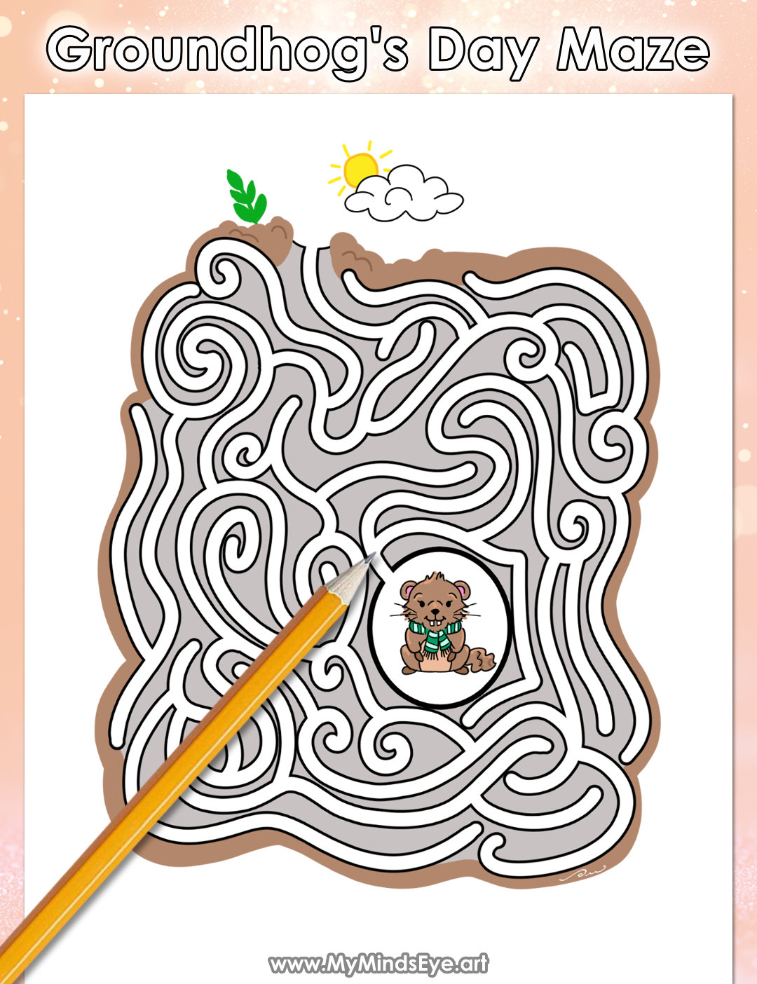 Image of a Groundhogs Day maze activity page.