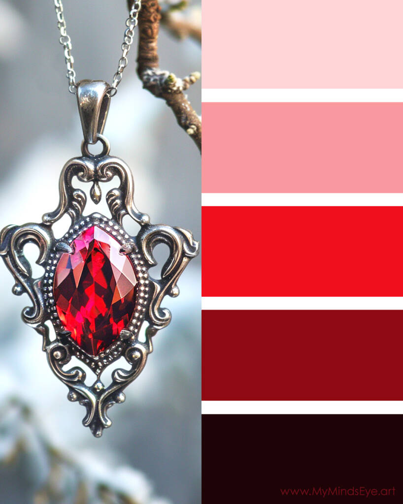 Image of a garnet necklace with a red color palette.